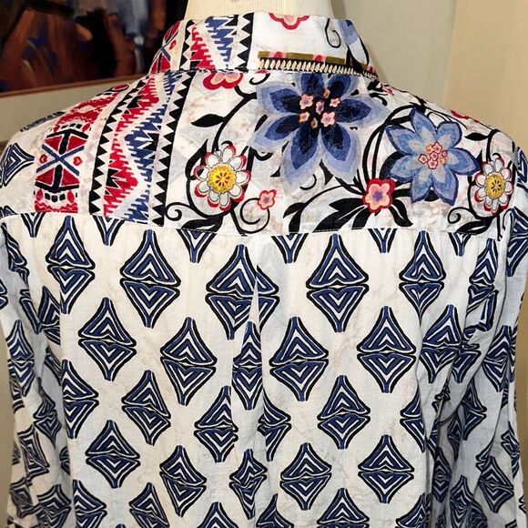 Orientique Naturally Australian Geometric Contrast Patterned Button-Up Shirt MED - Picture 10 of 14